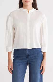FRAME Puff Sleeve Crop Poplin Top