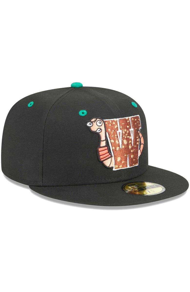 New Era Men's New Era Black Worcester Red Sox Theme Nights Wicked Worms of Worcester  59FIFTY Fitted Hat, Alternate, color, 