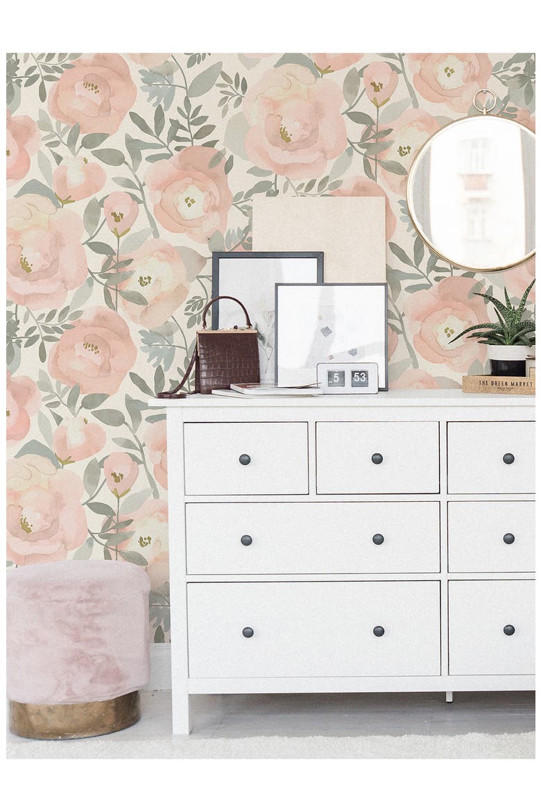 Rose Peachy Keen Peel & Stick Wallpaper, Alternate, color, PINK