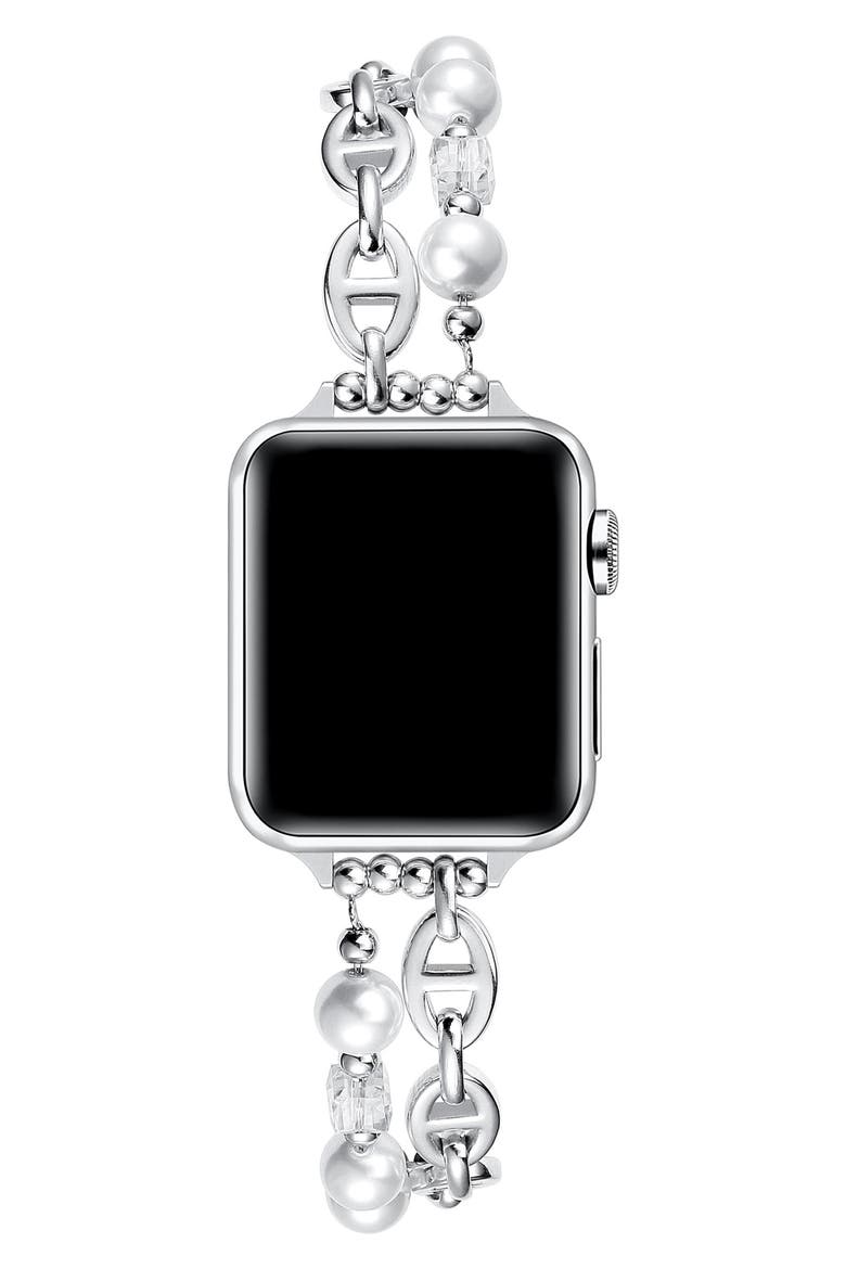 Luna Imitation Pearl Apple Watch® Watchband, 38mm, Alternate, color, SILVER