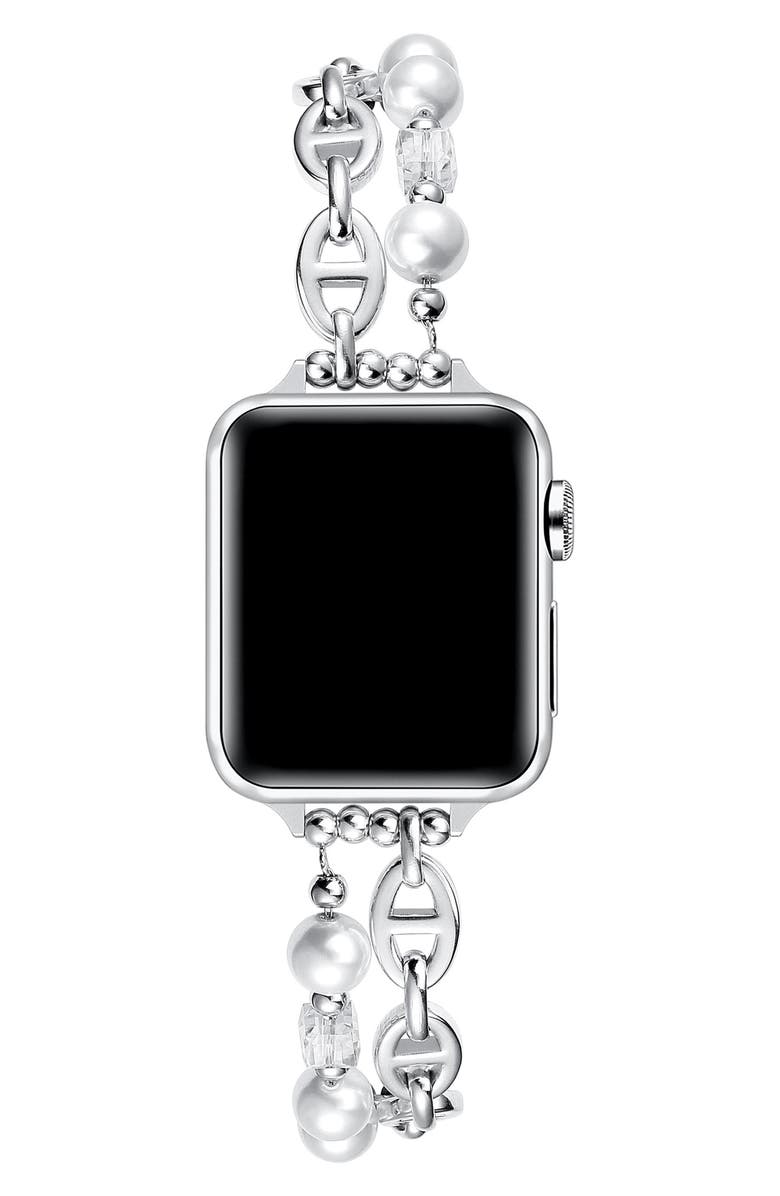 The Posh Tech Luna Imitation Pearl Apple Watch<sup>®</sup> Watchband, 38mm, Alternate, color, Silver