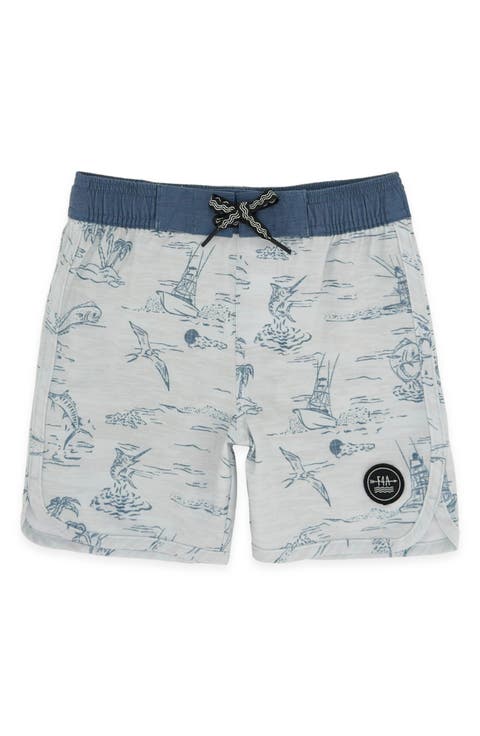 Kids' Scallop Tropical Print Board Shorts (Little Kid)