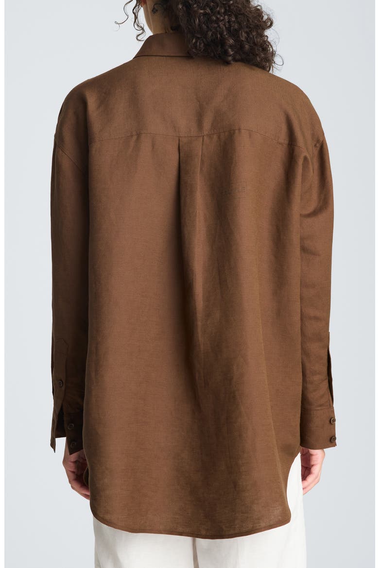 Drop Shoulder Relaxed Fit Linen Blend Button-Up Shirt, Alternate, color, BRUNETTE