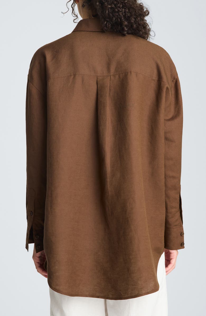 Kenneth Cole Drop Shoulder Relaxed Fit Linen Blend Button-Up Shirt, Alternate, color, Brunette