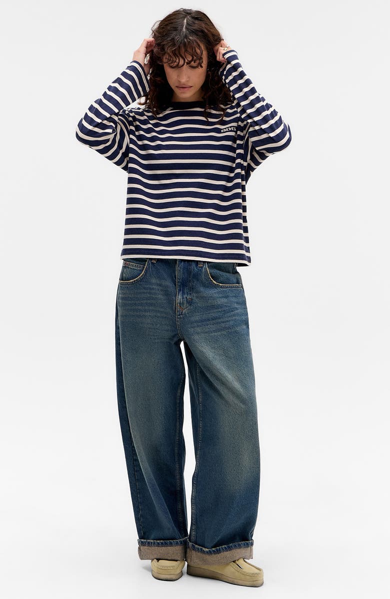 BDG Urban Outfitters Kai Stripe Long Sleeve Cotton Dad T-Shirt, Alternate, color, Blue