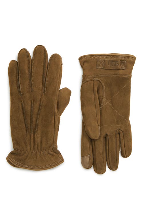 Ugg(r) Three-point Leather Tech Gloves In Chocolate