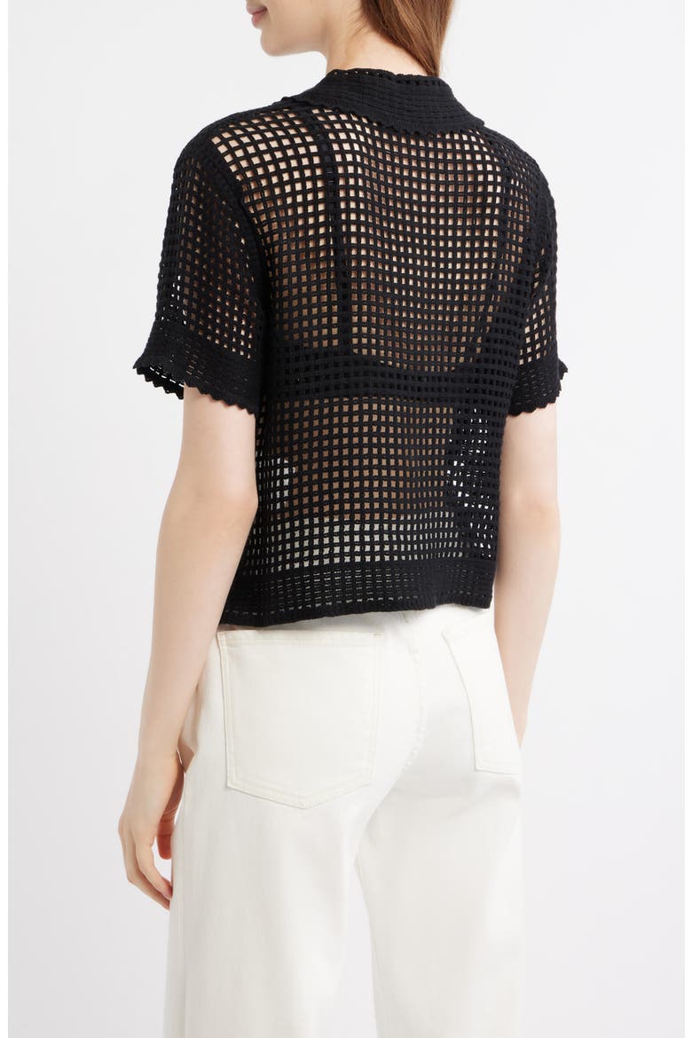The Crochet Short Sleeve Button-Up Shirt, Alternate, color, BLACK