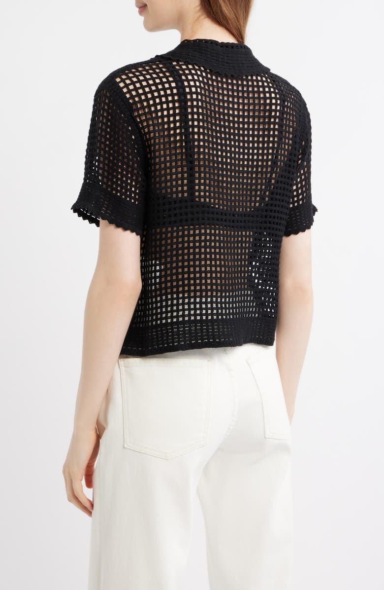 FRAME The Crochet Short Sleeve Button-Up Shirt, Alternate, color, Black