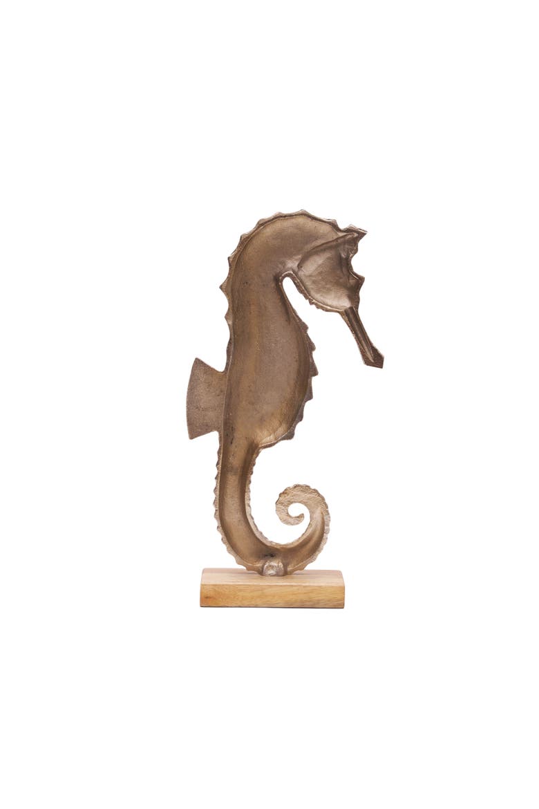Metal Solid Sea Horse Decorative Figurine, Alternate, color, Gold