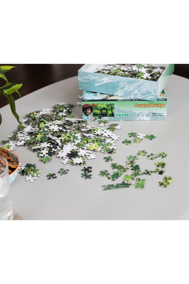 Bob Ross Covered Bridge Nature Puzzle | 1000 Piece Jigsaw Puzzle, Alternate, color, Green