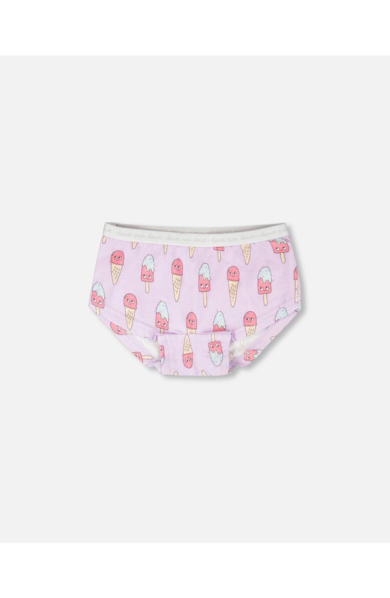 Deux par Deux Organic Cotton Ice Creams Boyshort Panty, Main, color, Lilac Printed Ice Creams