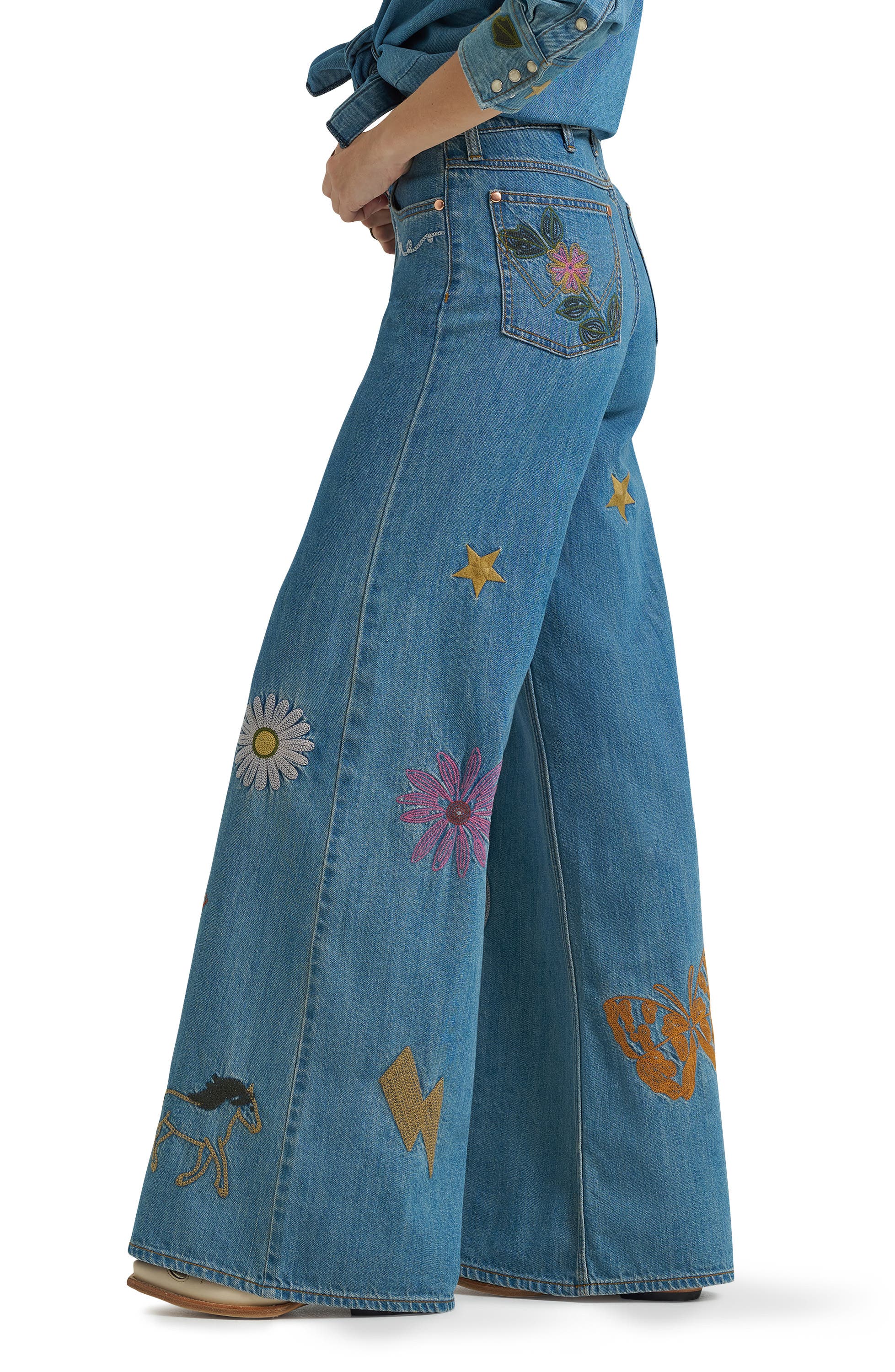 x Lainey Wilson Embroidered Cheeky Wide Leg Jeans (Women) | Nordstrom