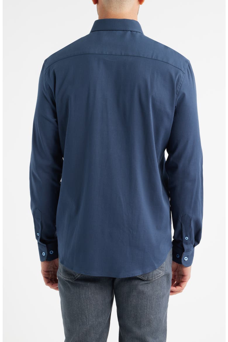 Nova Legacy Solid Navy Stretch Cotton Blend Button-Up Shirt, Alternate, color, DARK NAVY