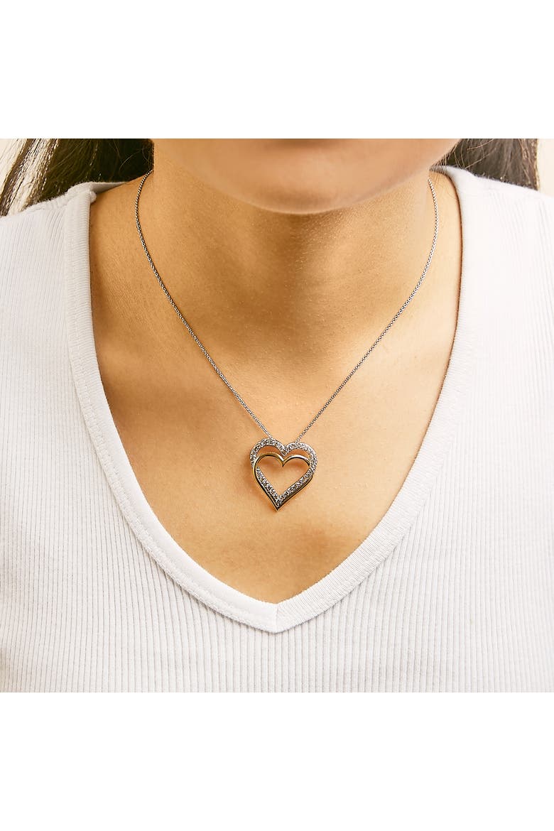 14K Yellow Gold Plated Sterling Silver 1.00 Cttw Diamond Double Heart Pendant Necklace, Alternate, color, Yellow Gold over Silver