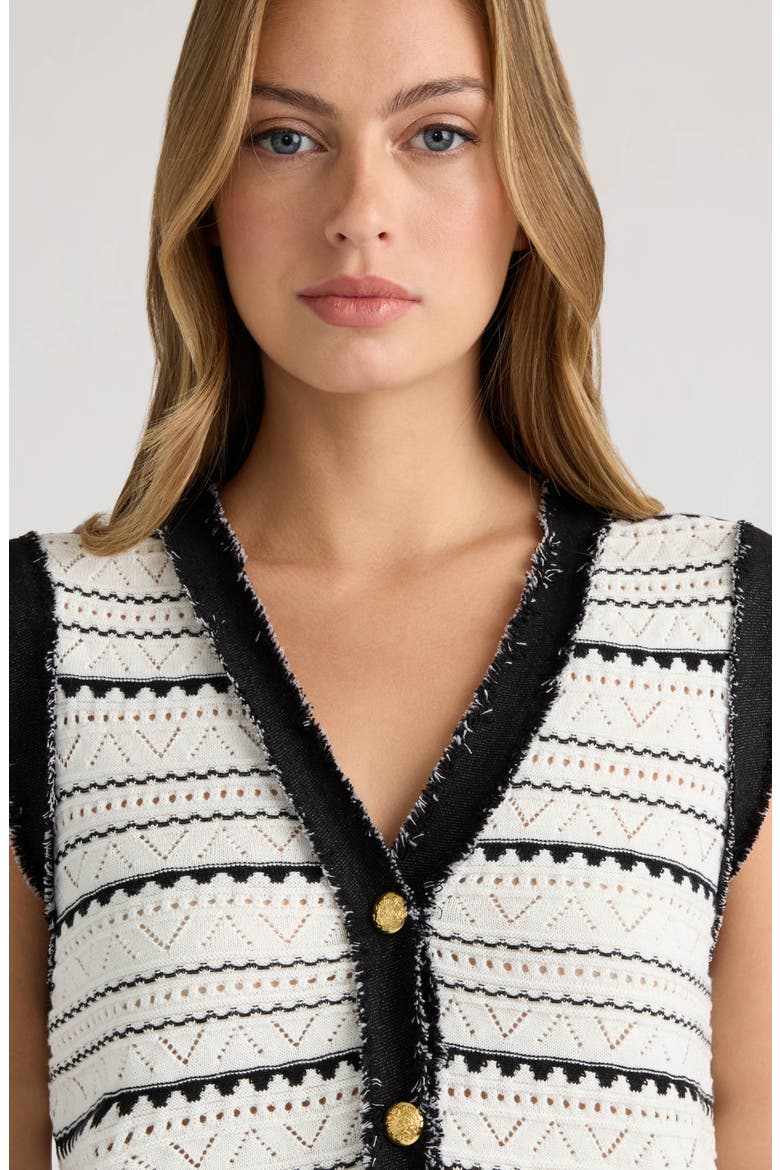 Pointelle Sweater Vest, Alternate, color, MARSHMALLOW/ BLACK