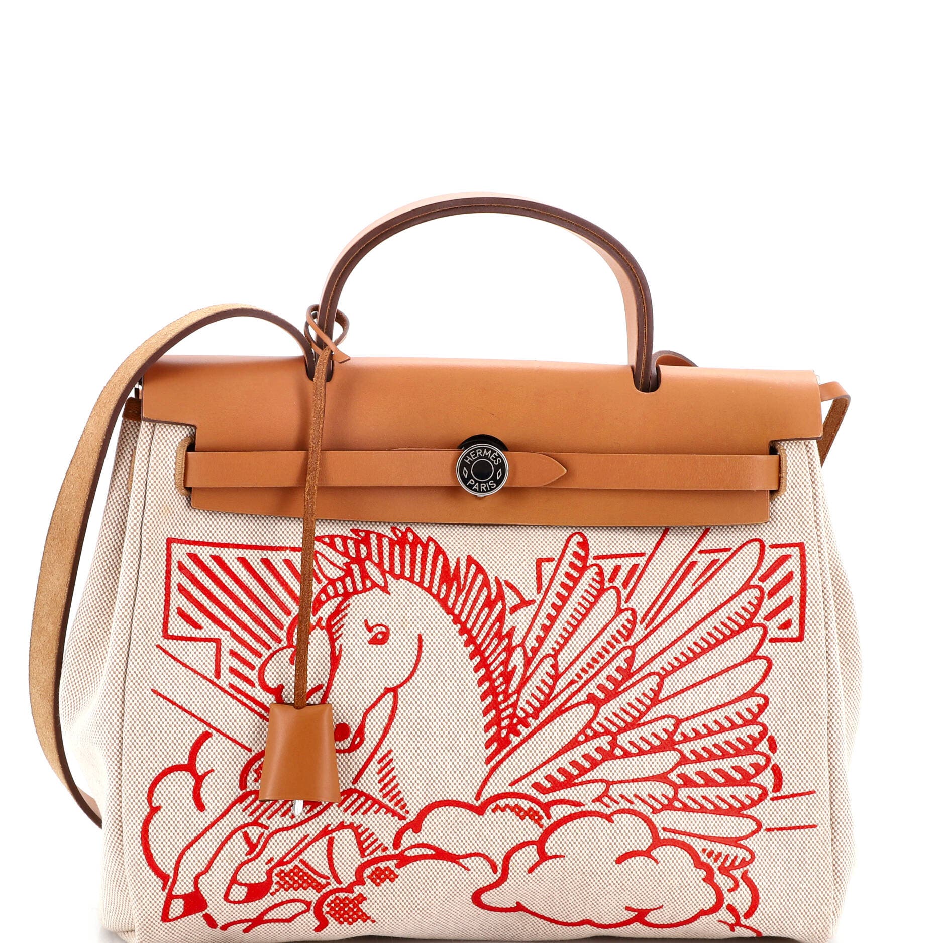 Pre-Owned Hermes Herbag Zip Pegase Pop Toile and Leather 31, Main, color, Ecru