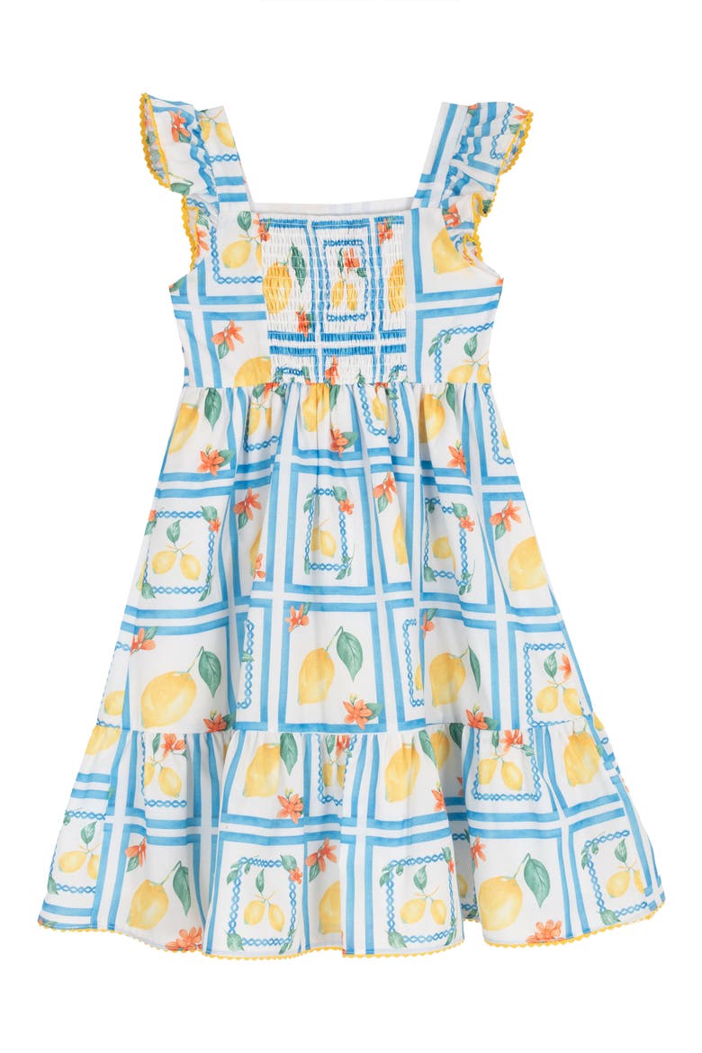 Kids' Printed Cotton Flutter Sleeve Dress, Alternate, color, YELLOW