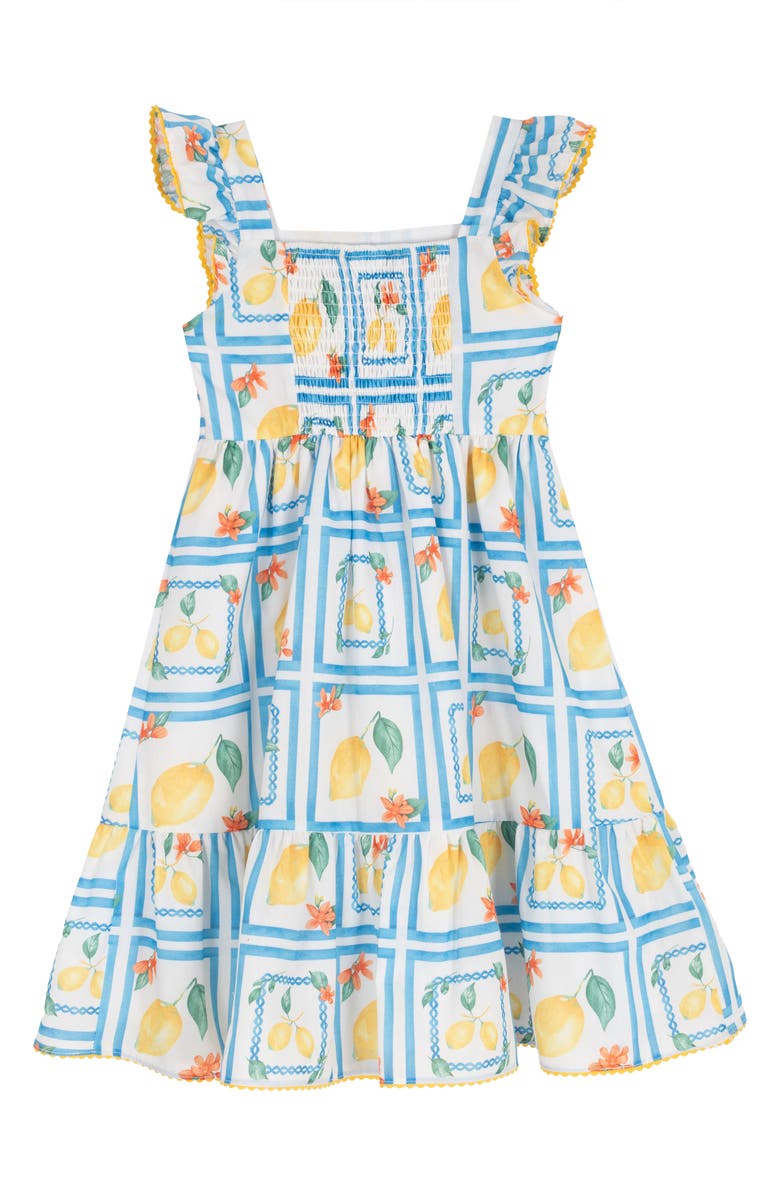 Rare Editions Kids' Printed Cotton Flutter Sleeve Dress, Alternate, color, Yellow