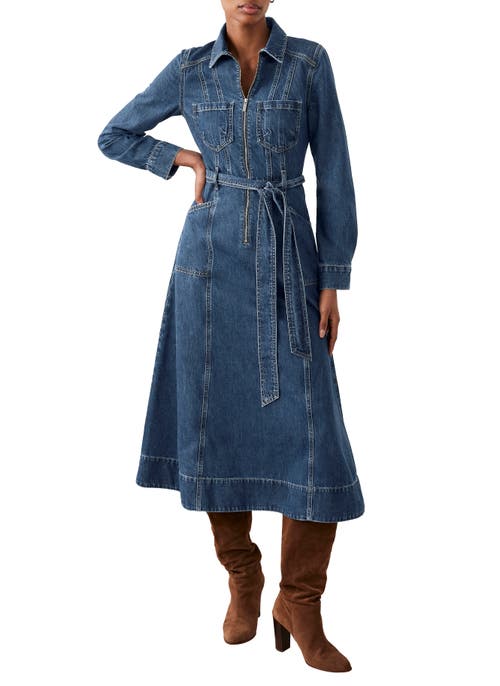 Mint Velvet Denim Belted Midi Shirt Dress In Blue