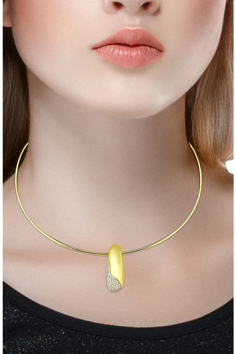 Cubic Zirconia Pavé Pendant Collar Necklace, Alternate, color, GOLD