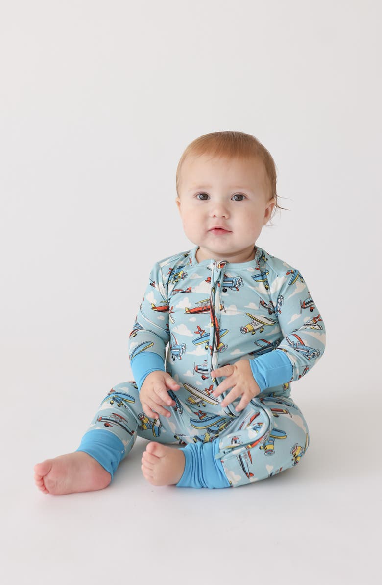 Posh Peanut Plane Fitted Convertible Footie Pajamas, Alternate, color, 