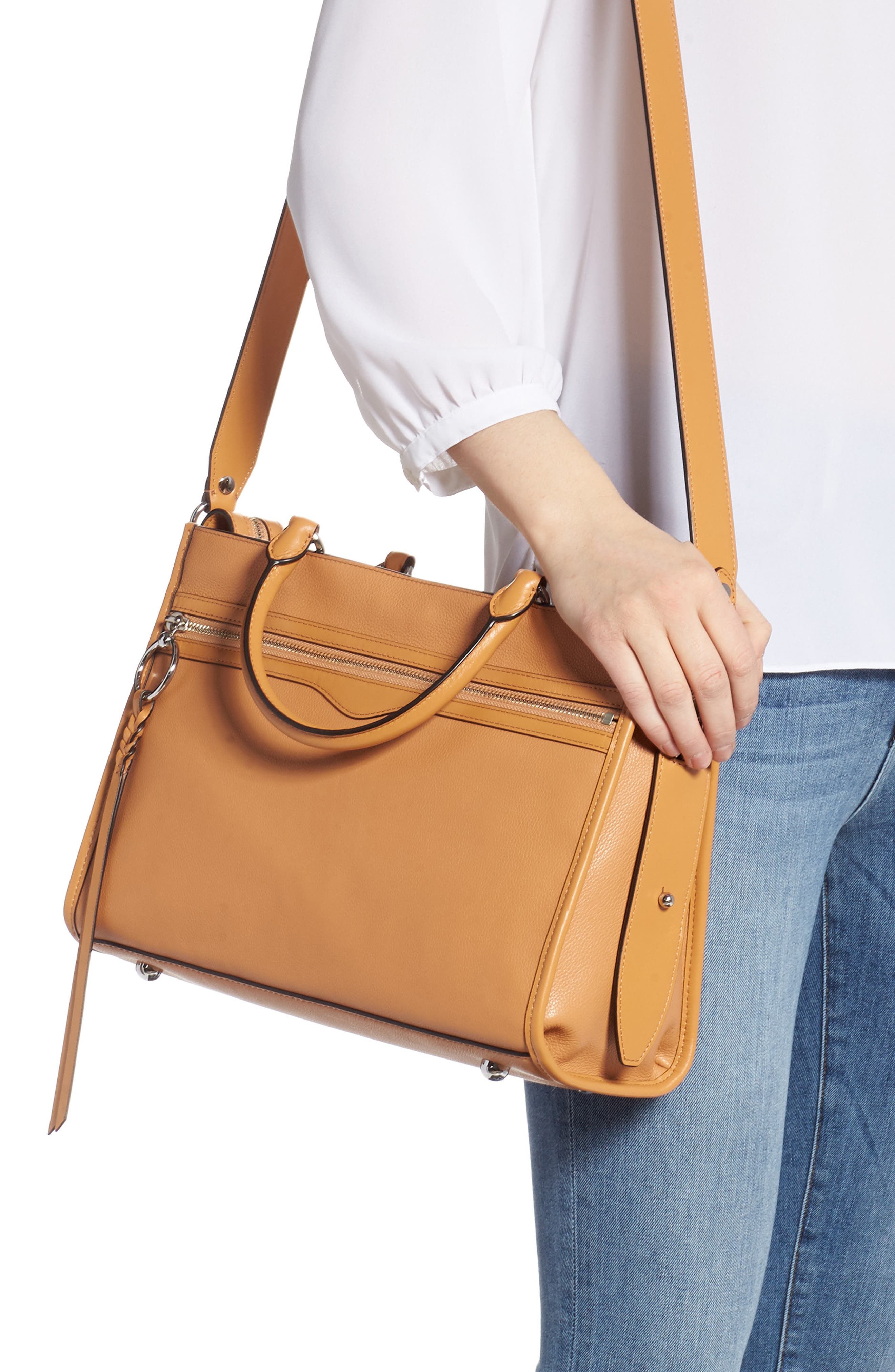 Bedford Zip Leather Satchel, Alternate, color, HONEY