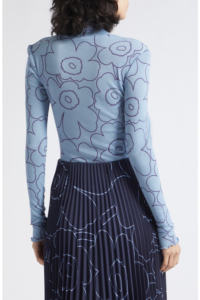Hily Pirto Uniko Abstract Floral Rib Knit Wool Turtleneck, Alternate, color, LIGHT BLUE DARK BLUE