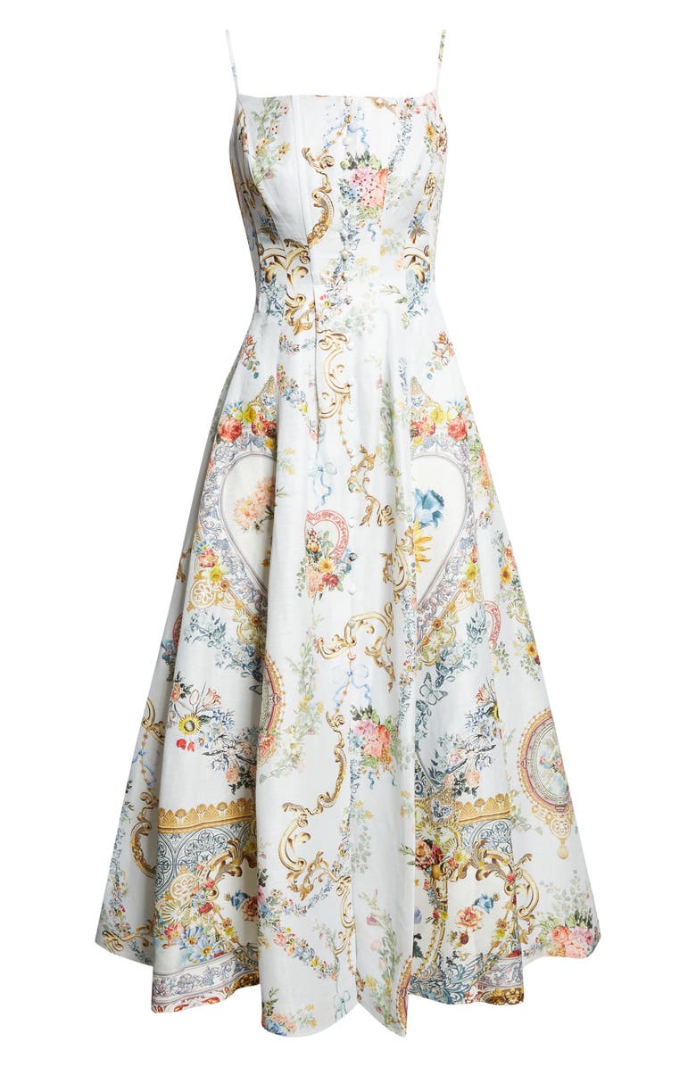 Camilla Seville Sweetheart Corset Linen & Silk Twill Fit & Flare Dress, Main, color, Seville Sweetheart