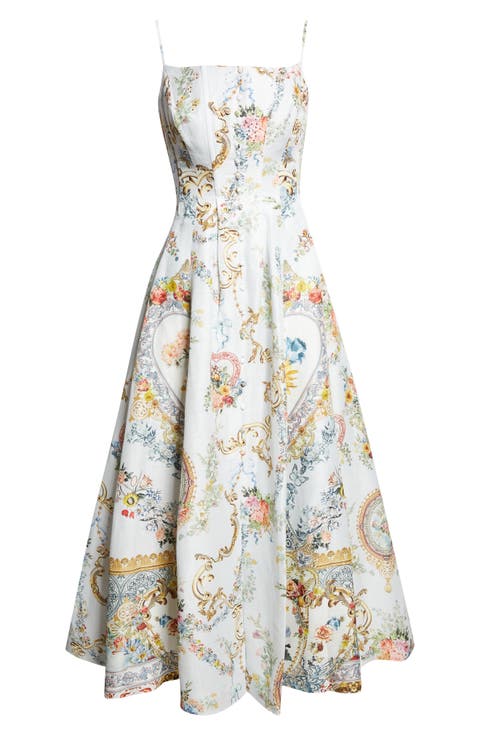 Seville Sweetheart Corset Linen & Silk Twill Fit & Flare Dress