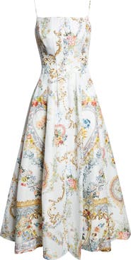 Camilla Seville Sweetheart Corset Linen & Silk Twill Fit & Flare Dress