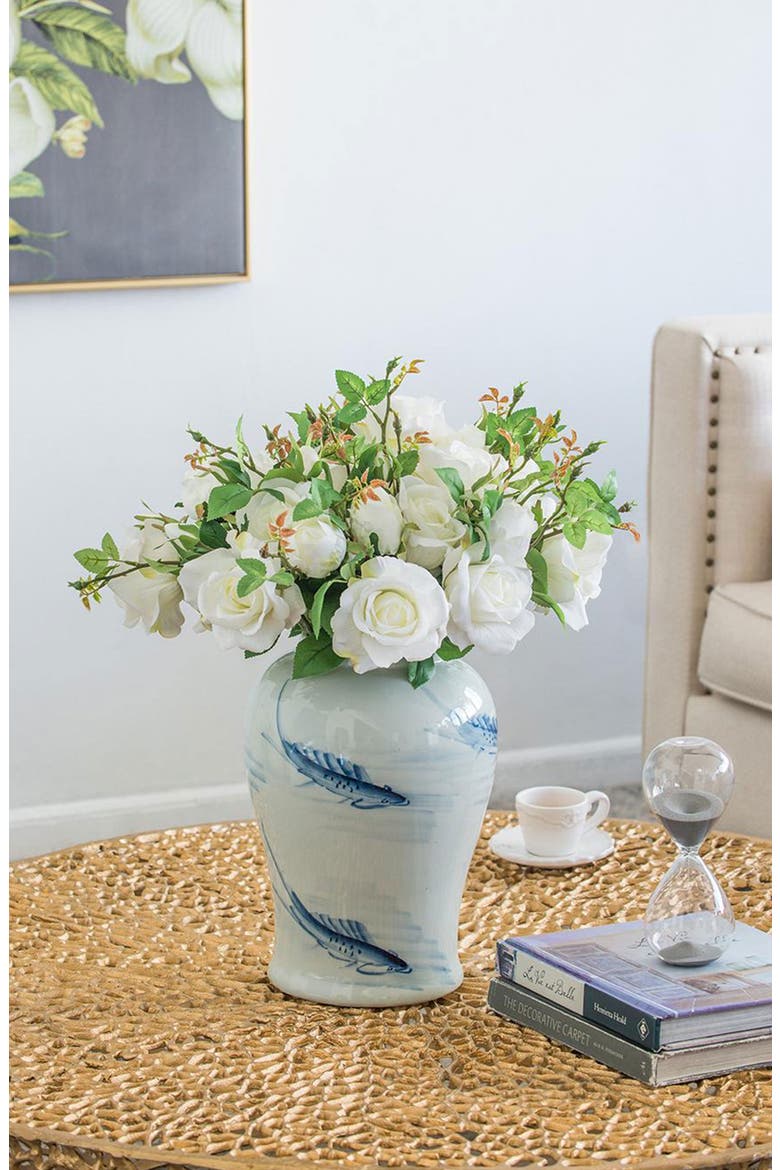 Koi Porcelain Lidded Jar, Alternate, color, WHITE