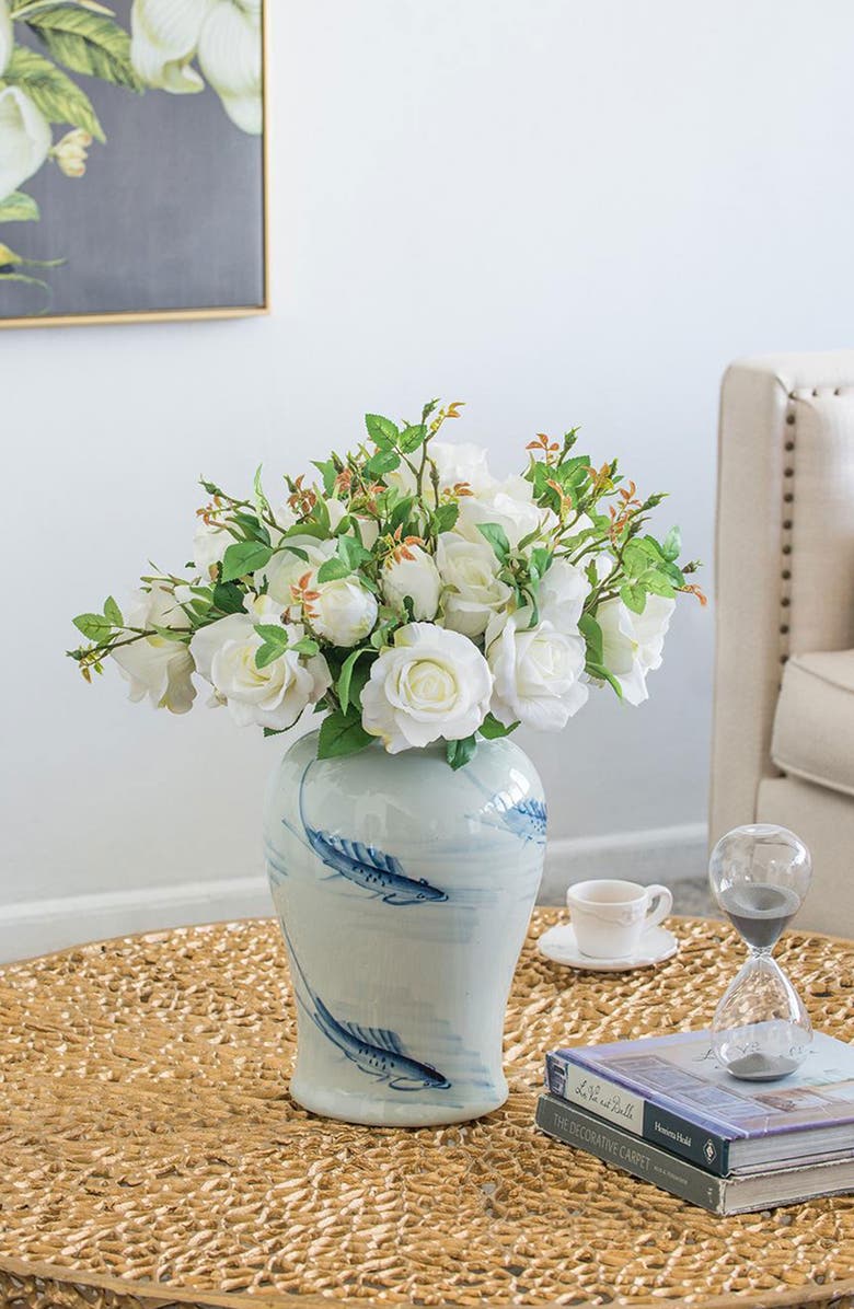 A & B Home Koi Porcelain Lidded Jar, Alternate, color, White