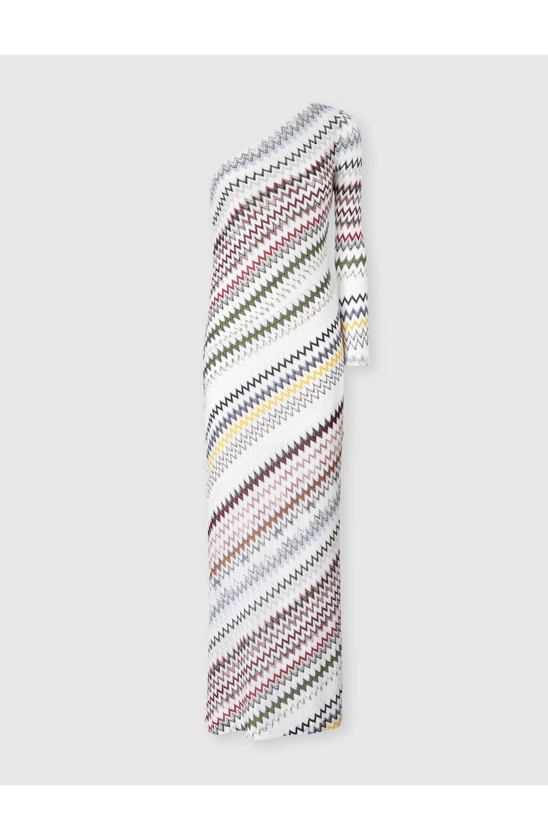 Missoni One-shoulder Long Dress In Viscose And Cotton, Alternate, color, Green& Brown