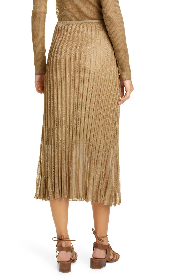 Pleated Metallic Knit Skirt, Alternate, color, BRONZE