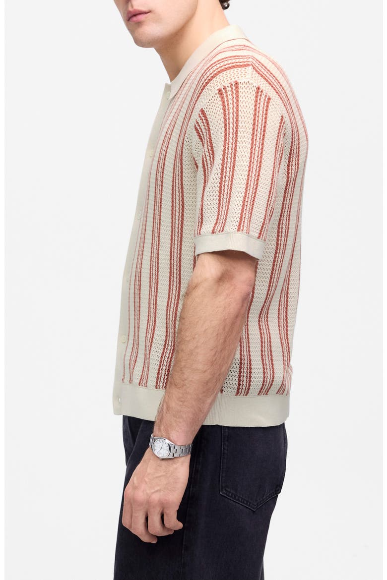 Stripe Open Stitch Button-Up Sweater Polo, Alternate, color, FADED BRICK