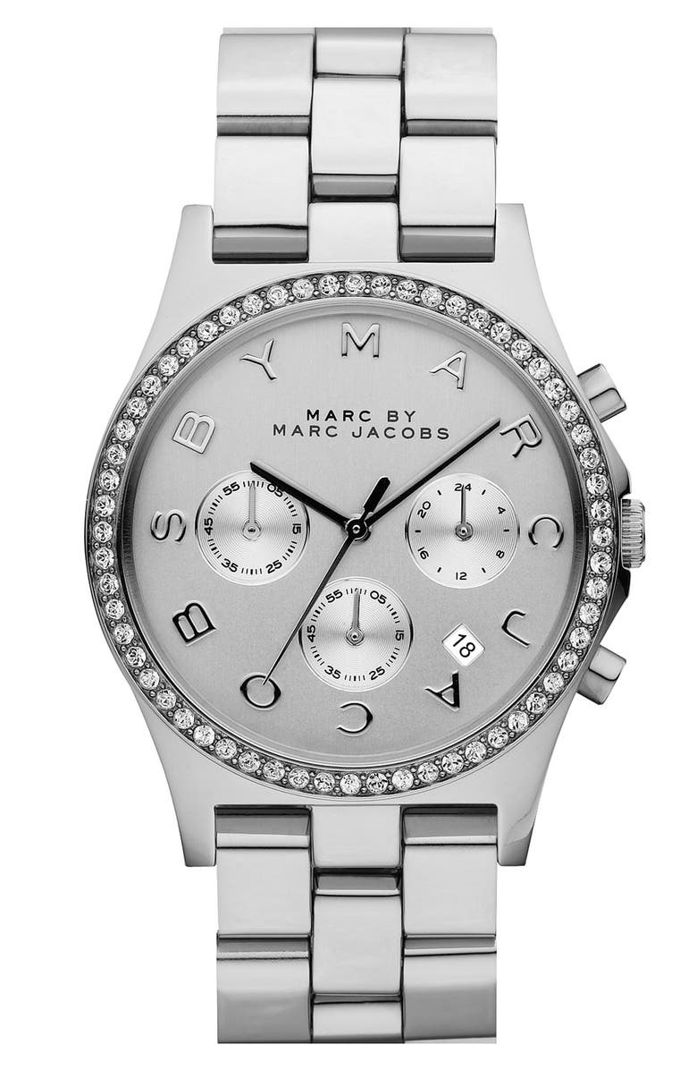 Marc Jacobs 'Henry' Chronograph & Crystal Topring Watch, 40mm, Main, color, 