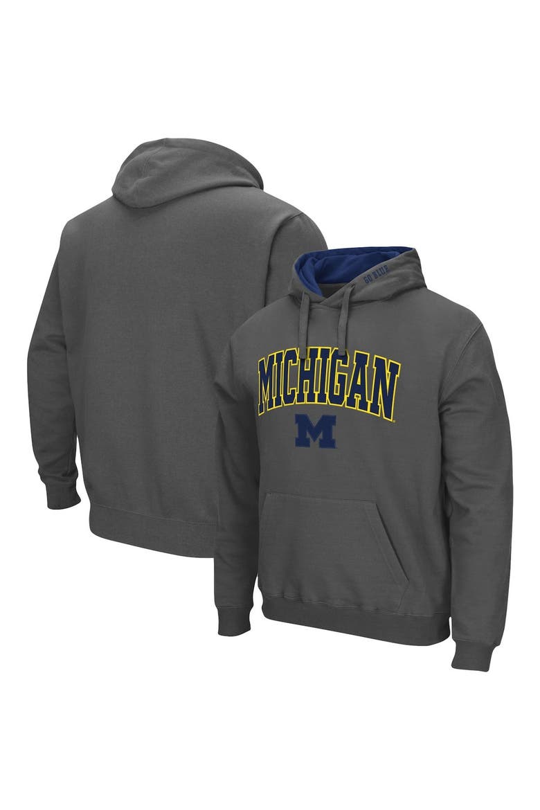 Men's Colosseum Charcoal Michigan Wolverines Arch & Logo 3.0 Pullover Hoodie, Main, color, Charcoal