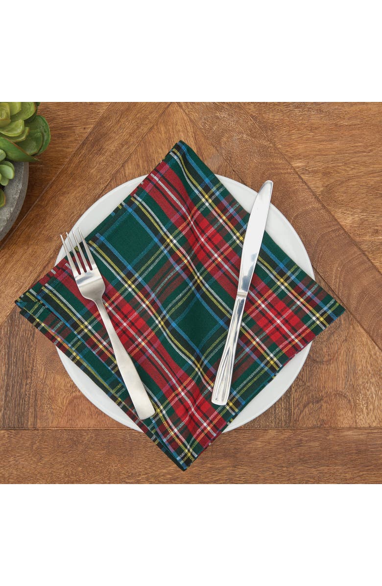 C&F Home Weston Red & Green Plaid 100% Cotton Set of 6 Cloth Napkins, Alternate, color, Red