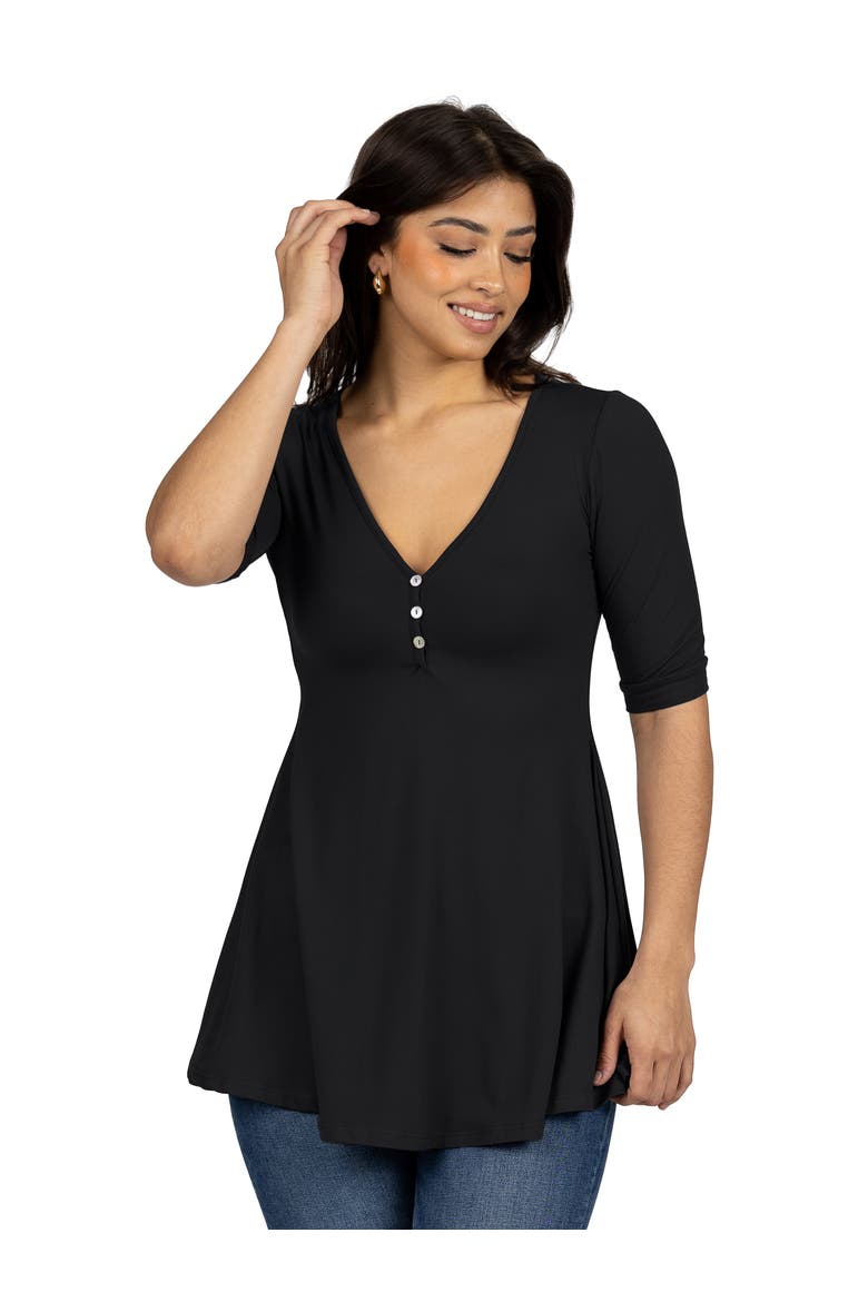 Short Sleeve Tunic Top with Button Detail, Main, color, Black
