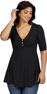 24seven Comfort Apparel Short Sleeve Tunic Top with Button Detail