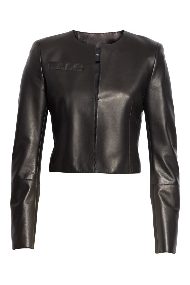 'Hasso' Leather Crop Jacket, Alternate, color, BLACK