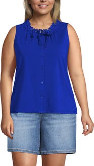 Lands' End Lightweight Jersey Button Front Lace Trim Tank