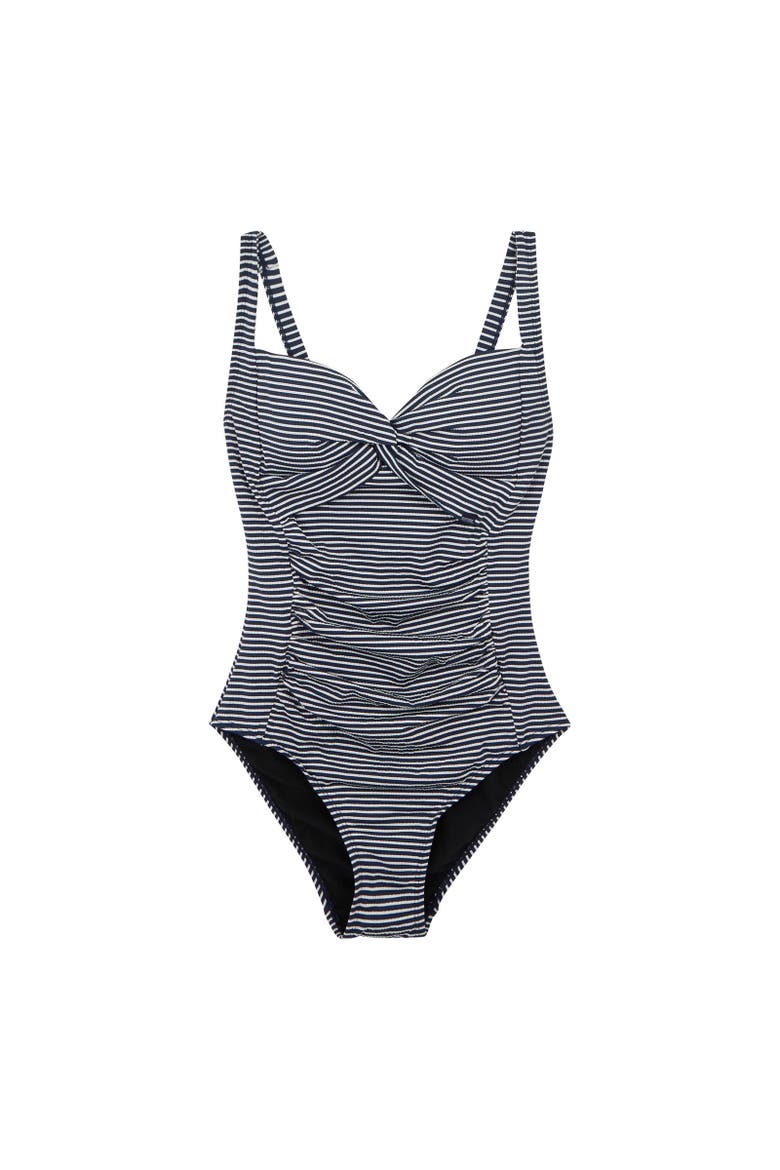 Sakari Seeksucker Tummy Control One Piece Bathing Suit, Main, color, Navy and White