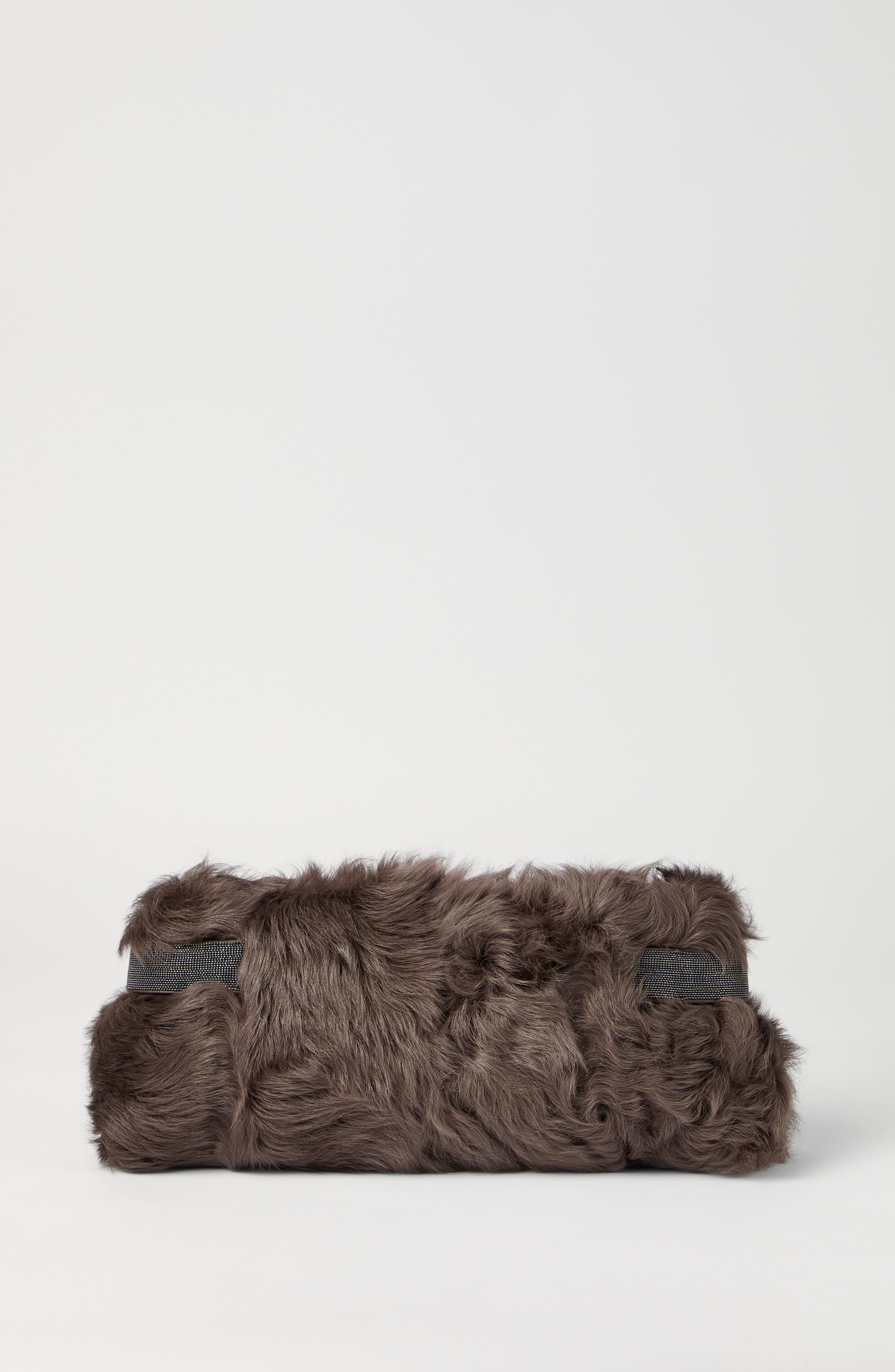 Brunello Cucinelli Wavy shearling essence pouch bag, Alternate, color, Rust Brown