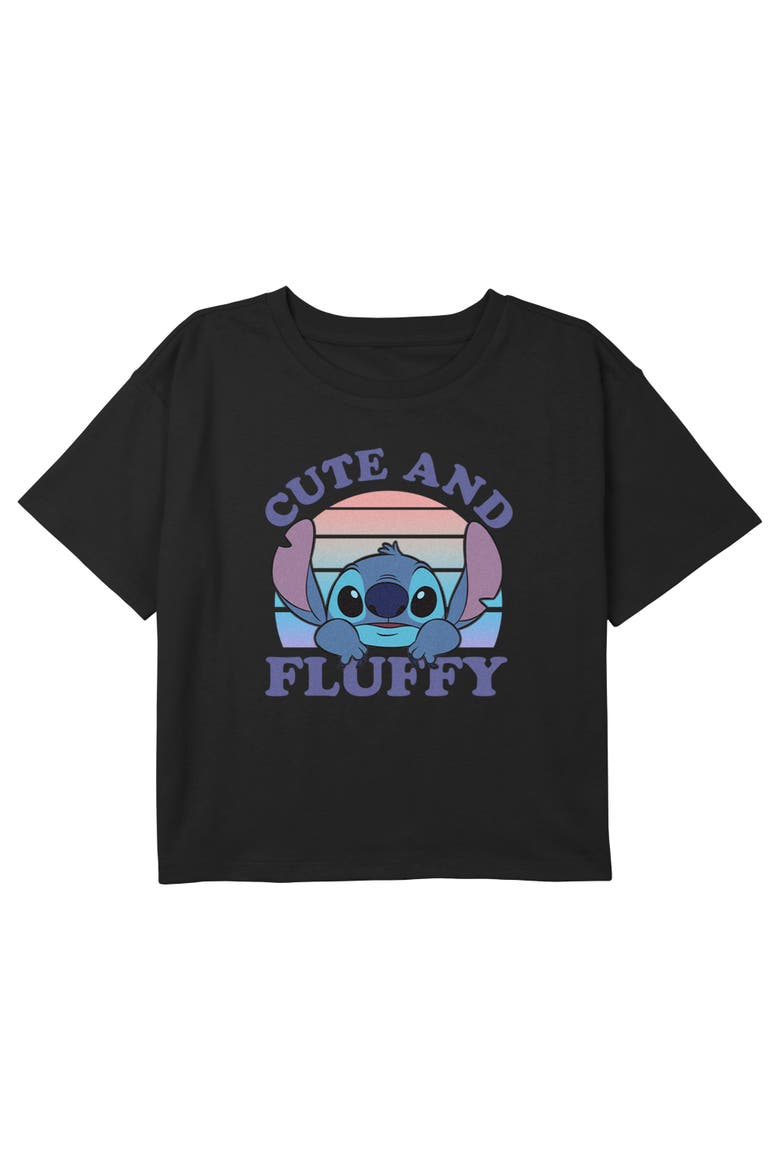 Girl's Lilo & Stitch Cute and Fluffy Retro Sunset  Graphic T-Shirt, Main, color, Black