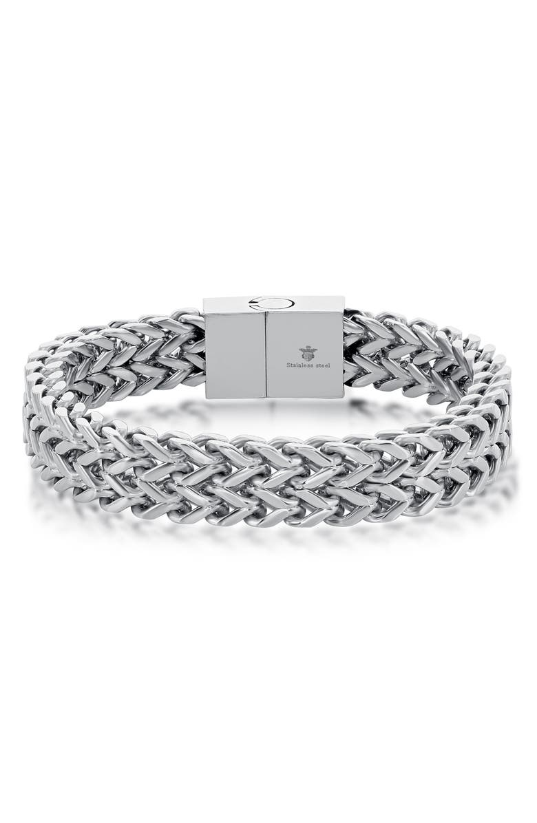 BLACKJACK Stainless Steel Cubic Zirconia ID Double Franco Bracelet, Alternate, color, 