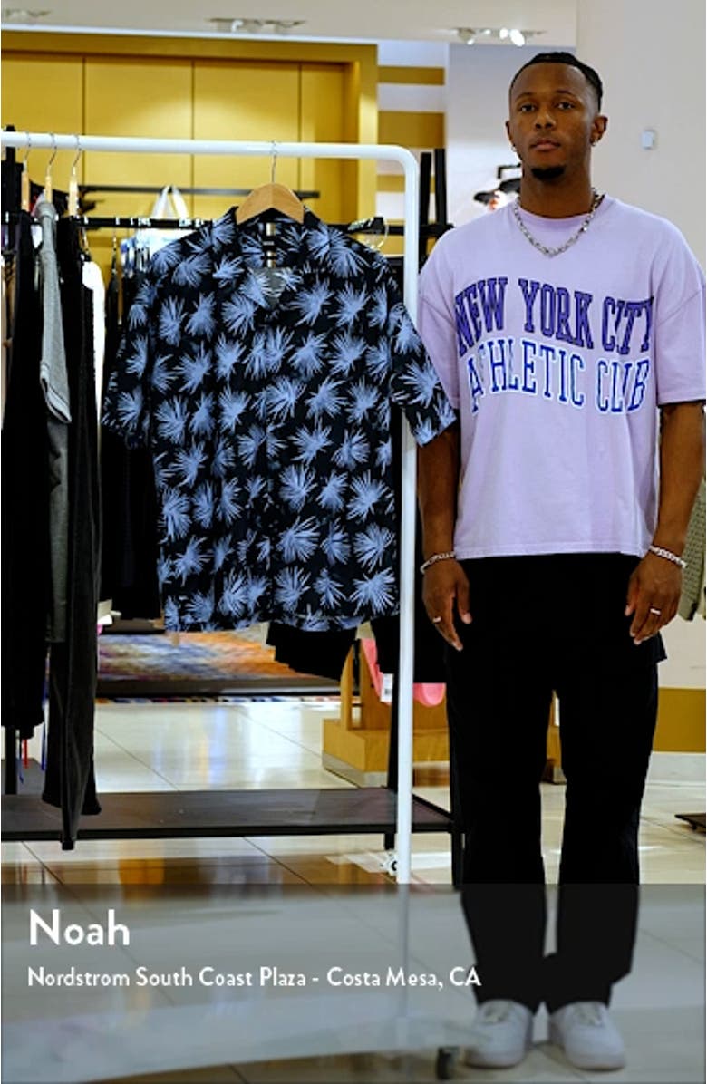 Drew Palm Print Stretch Camp Shirt, sales video thumbnail