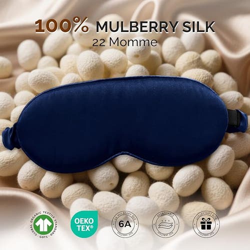 Silksilky 1 Pc 22momme Mulberry Silk 3d Contoured Blackout Eye Mask With Elastic Band In Blue