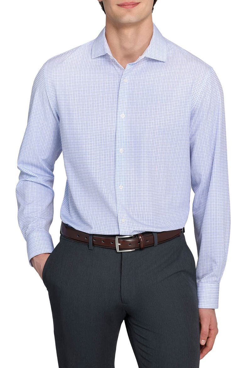 Slim Fit Plaid Performance Dress Shirt, Main, color, WHITE/ PURPLE