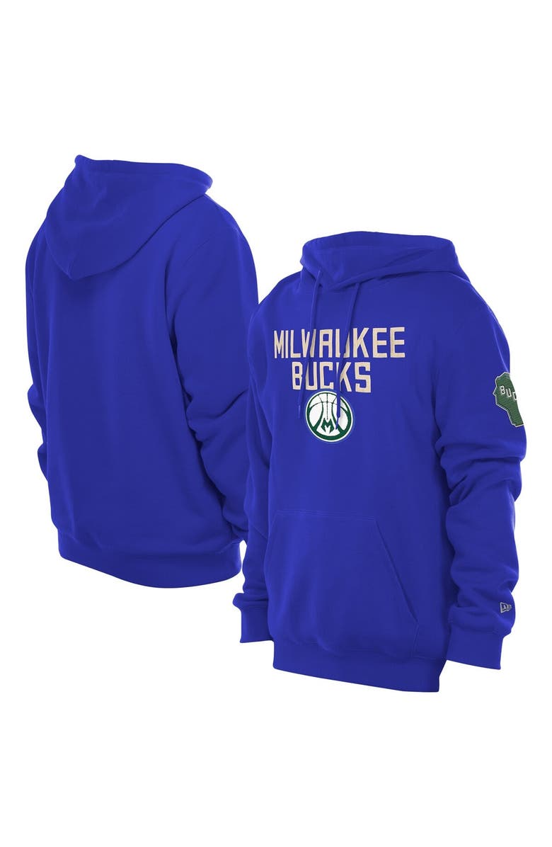 New Era Men's New Era  Royal Milwaukee Bucks 2024/25 City Edition Chenille Heavyweight Pullover Hoodie, Main, color, 